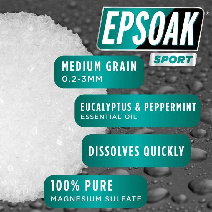 Epsoak Sport Epsom Salt for Athletes - 500 grams . Energizing Therapeutic soak with Eucalyptus and Peppermint Essential Oils…