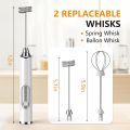 Rechargeable Milk Frother Handheld, White, Electric Whisk Coffee Frother Mixer with 2 Replaceable Stainless whisks, 3 Speeds, Electric Foam Maker for Coffee Matcha Latte Cappuccino Hot Chocolate. 