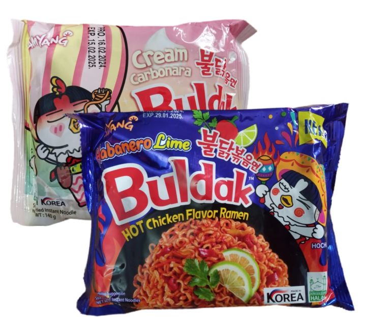Samyang Noodles (Pack of 2) Creamy Carbo Ramen+ Habanero Lime Noodles 130g+140g Imported Noodles Korean Noodles