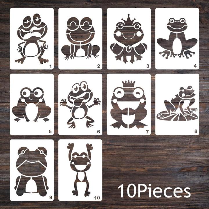 10Pcs/Set 17*12cm Cartoon Frog DIY Layering Stencils Wall Painting Scrapbook Coloring Embossing Album Decorative Template