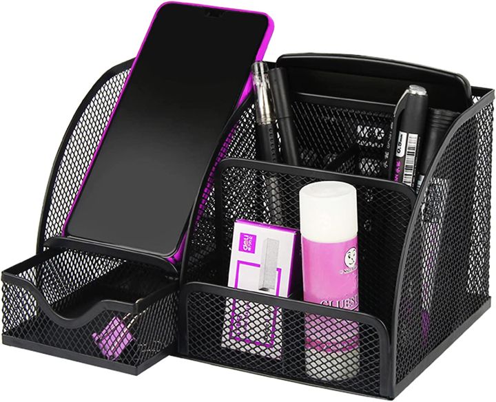 Desk%20Organizers,%20Metal%20Mesh%20Stationery%20Desktop%20Organizer,%20Pen%20Holder%20Desk%20Organizer%20and%20Storage%20Office%20Supplies%20Desk%20Accessories%20Essentials%20Caddy%20with%20Drawer%20for%20Home,%20Office,%20School%20(Black)%20-%20Image%203