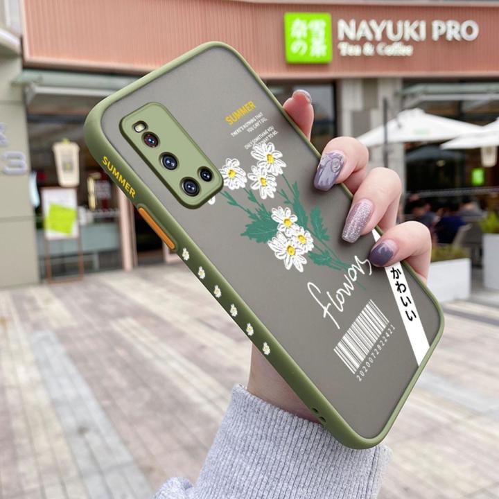 dienya For VIVO V19 Neo Case Fashion Tide Brand Clear Flower Pattern Thin Side Square Edge Frosted Transparent Hard Phone Cases New Design Shockproof Silicone Casing Full Cover Camera Protection Softcase
