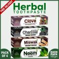 Green Valley Toothpaste (Pack of 4) - Neem, Charcoal, Miswak, Clove | 185g | Fluoride-Free | 5 Herb Protection | 100% Vegetable-Based | Export Quality. 