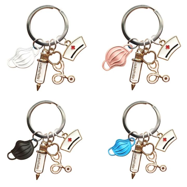 Doctor Nurse Keychain Men Women Stethoscope Syringe Medical Symbol Pendant With Key Ring For Medical Student Souvenir Gift