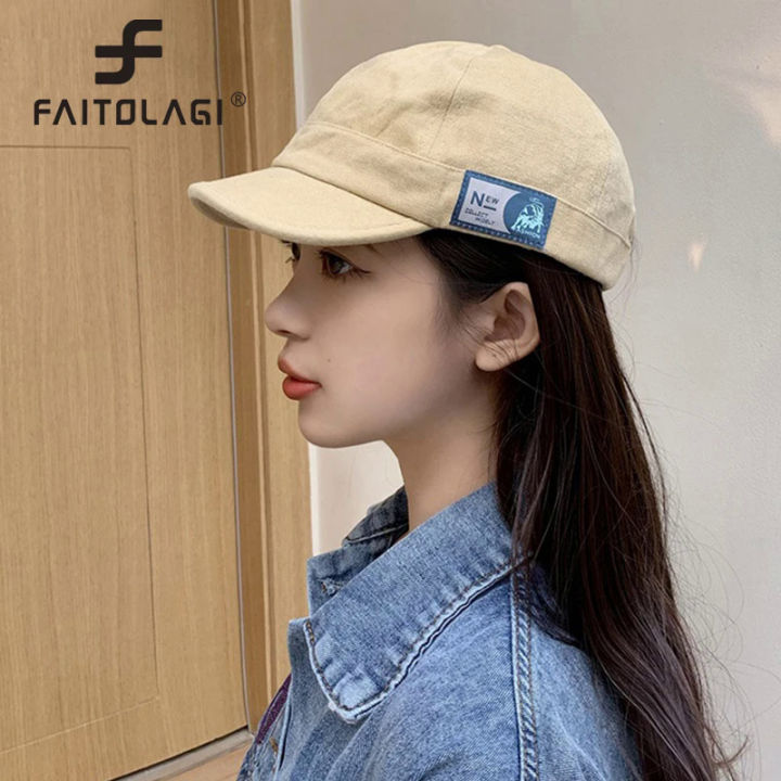 【Pioneer Gong】Korean Fashion Peaked Cap For Men Women Short Brim Baseball Hat Retro Cotton Sunscreen Bonnet Solid Sun Visors Hip Hop casquette