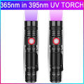 UV flashlight 365nm & 395nm Blacklight rechargeable USB, Wood's lamp ultraviolet black light LED Portable-detector. 