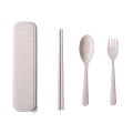 Wheat Straw Spoon Chopstick Fork Tableware Set Cutlery Utensils With Storage Case Goodie Bag Children Day Gift. 