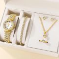 LooKeo Mall 6PCS Diamond Set watch Classy Golden Ladies Wrist Watch Women's earrings, necklaces, bracelets, ring accessories. 