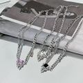 Korean version fashion purple black gemstone pendant necklace female ins niche design personality light luxury style collarbone chain. 
