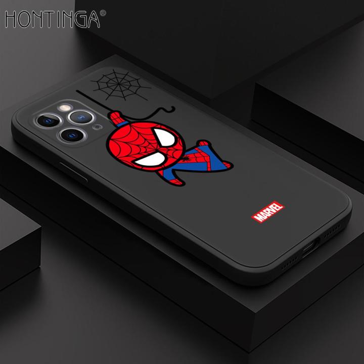 Hontinga for iPhone 11 Pro Max Case Cute Marvel Avengers Cartoon Spiderman Spider Man Phone Case Square Edge Silicone Cases Full Lens Cover Shockproof Protection Case