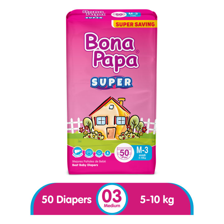 Bona Papa Super Diapers -  Super Economy Pack - Medium Size 3 - 50 Pcs