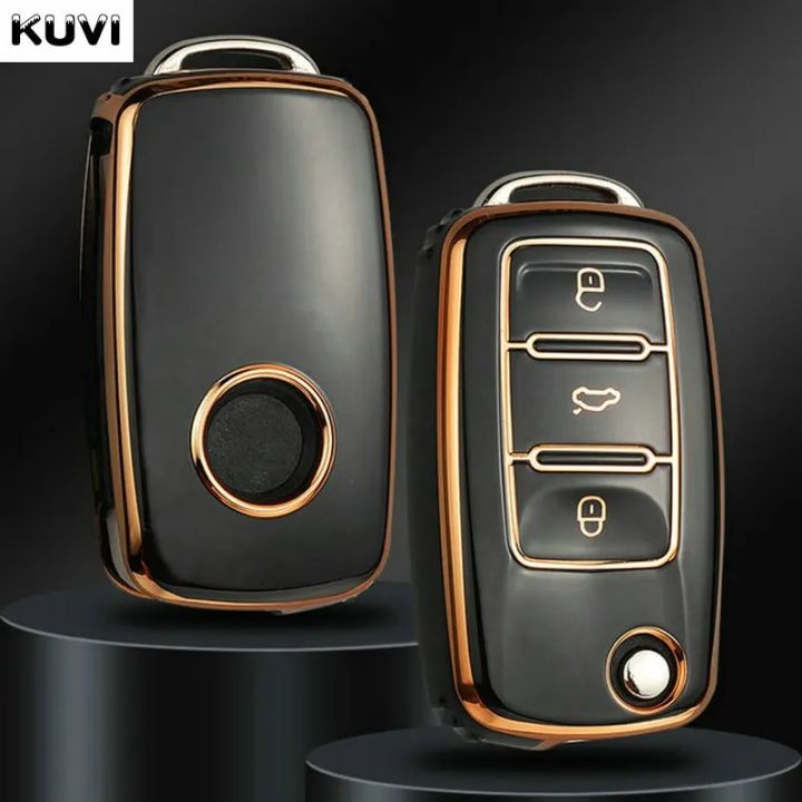 TPU Car Flip Key Case Cover Shell For Volkswagen VW Polo Golf Passat Tiguan Beetle Caddy T5 Up Eos Skoda Octavia Seat Leon Altea