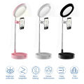 4 in 1 Foldable LED Selfie Ring Light with Makeup Mirror Table Lamp Adjustable Height Phone Holder Stand for Livestream Video Recording USB Powered Travel Vanity Mirror. 