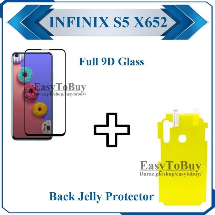 Infinix S5 9D Full Black Edge-to-Edge Full Glue Tempered Glass Screen Protector and Clear Hydrogel Back Protector Bundle