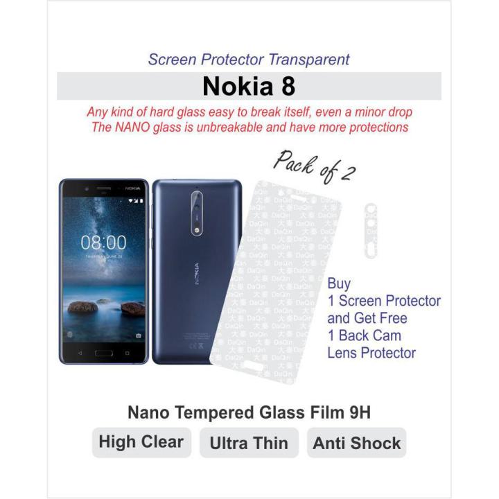 Nokia 8 - Pack of 2 - Screen Protectors - Best Material - 1 Nano Glass & 1 Jelly - with 2 back cam lens protectors