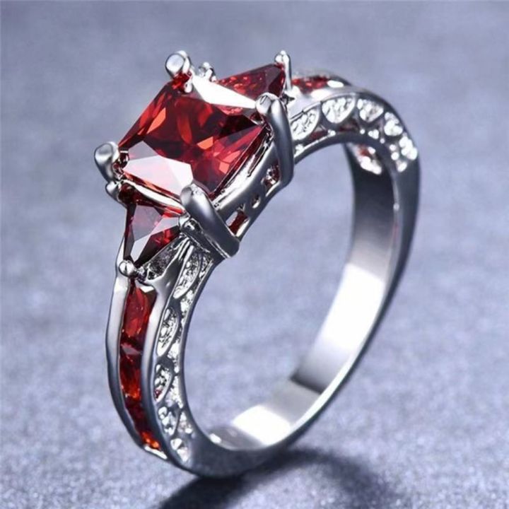 Gift Cubic Zirconia Black Red Zircon Ring Luxury Vintage Gemstones Stone Ring Chunky Rectangular Exquisite Engagement Ring Women