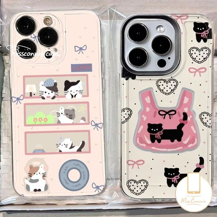 Cute Spot Splicing Kitten Love Case Compatible for IPhone 7Plus 15 11 16 XR 12 14 13 Pro Max X 15 8 16 7 14 Plus XS Max SE 2020 Transparent Cartoon Case