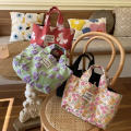 Bow Detailing Floral Tote Bag Artistic Design Durable Canvas French Style Oil Painting Bag Handheld Bag Single Strap Vintage Handbag for Daily Use Fashionistas Picnic Accessory Ladies' Lunch Bag. 