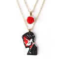2Pcs Rock Band My Chemical Romance Necklace MCR Three Cheers Couple Mismatch Necklaces Rose Flower Double Layer Necklace Jewelry. 