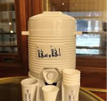Cooler with Stand & 6 Cups Thermos Al Haram Zamzam Water Dispenser 2l Inspired by the Holy Mosques of Mecca & Medina High-Quality Water Cooler for Hajj, Umrah, Ramadan Religious Water Dispenser. 