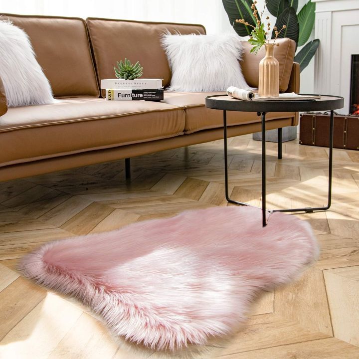 Faux Sheepskin Rug Pink Sheep Ultra Soft 2x3 Ft Rugs, Machine Washable Rug, Nursery Throw Rugs for Bedroom