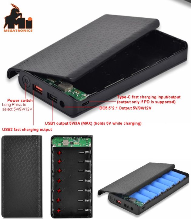 5V 9V 12V DC Output Dual USB Output 7x18650 Battery Case Power Bank case