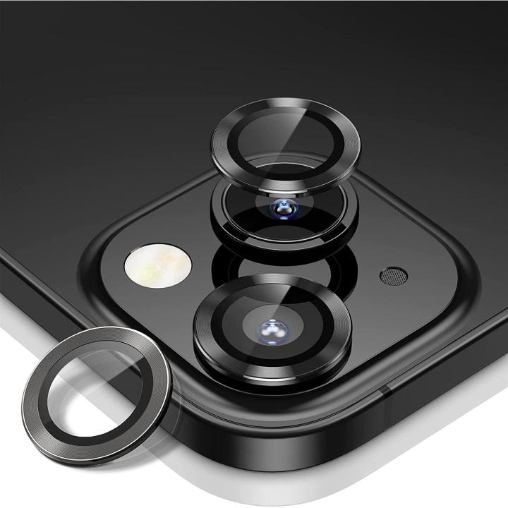 Camera Lens Protector Designed for iPhone 13/13 Mini, Tempered Glass Protective Film, Aluminum Alloy Camera Lens Cover - Black