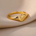Hollow Heart Sunflower Rings For Women Vintage Gold Plated Stainless Steel Ring Wedding Couple Rings Aesthetic Jewelry Bague. 