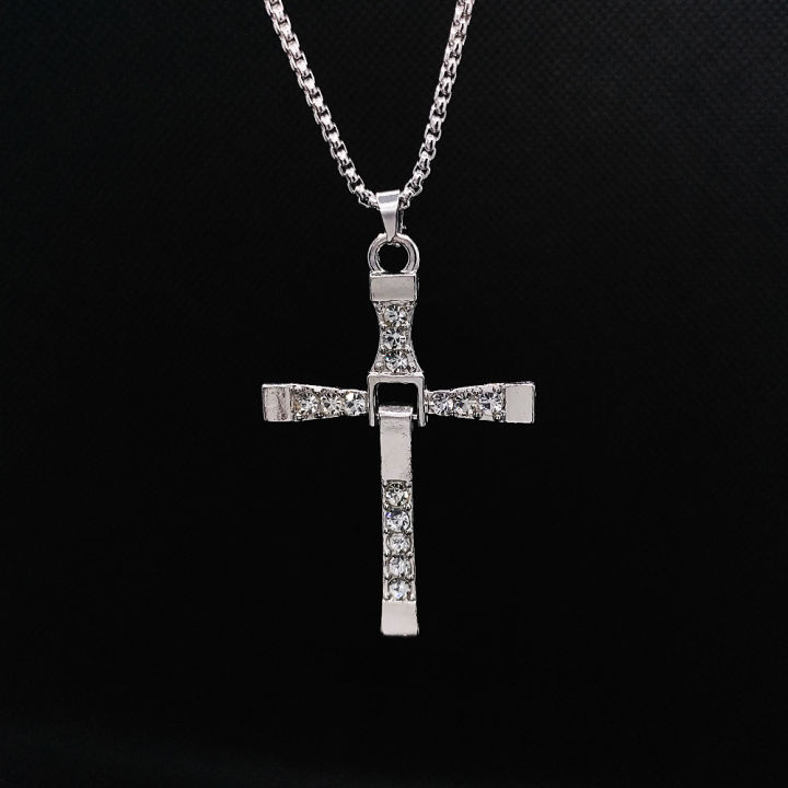 【They all say it looks good】Temu Niche Cross Men's Necklace Hip Hop Diamond Pendant Trendy All-Match Pendant