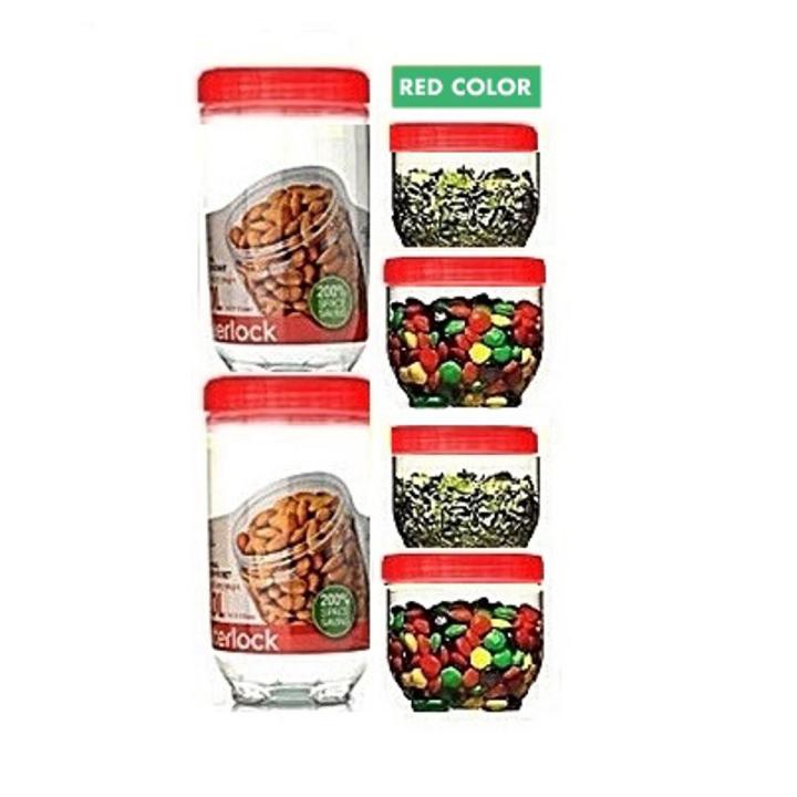 Pack of 6 Toplock Masala Spice Condiment Jars Set 2x750ml 4x250ml