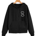 Black Heart Print Fleece Hoodie for Girls and Women Winter Wear. 