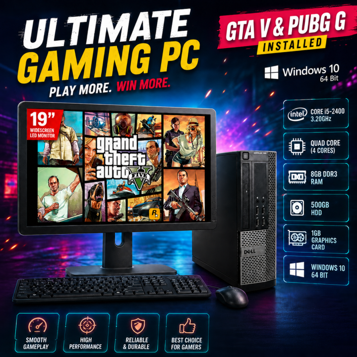 OptiPlex 790 Gaming PC Intel Core i5 2nd gen  8GB DDR3 RAM - 500GB HD- LED Monitor 19 Windows 10 64-bit FREEFIRE - Minecraft - STEAM ACCOUNT Games Installed