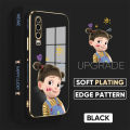 TA for Huawei P30 Back Cover + Free Lanyard Naughty Girl Luxury 6D Plating Case Side Pattern Soft Silicone Square Phone Cases. 