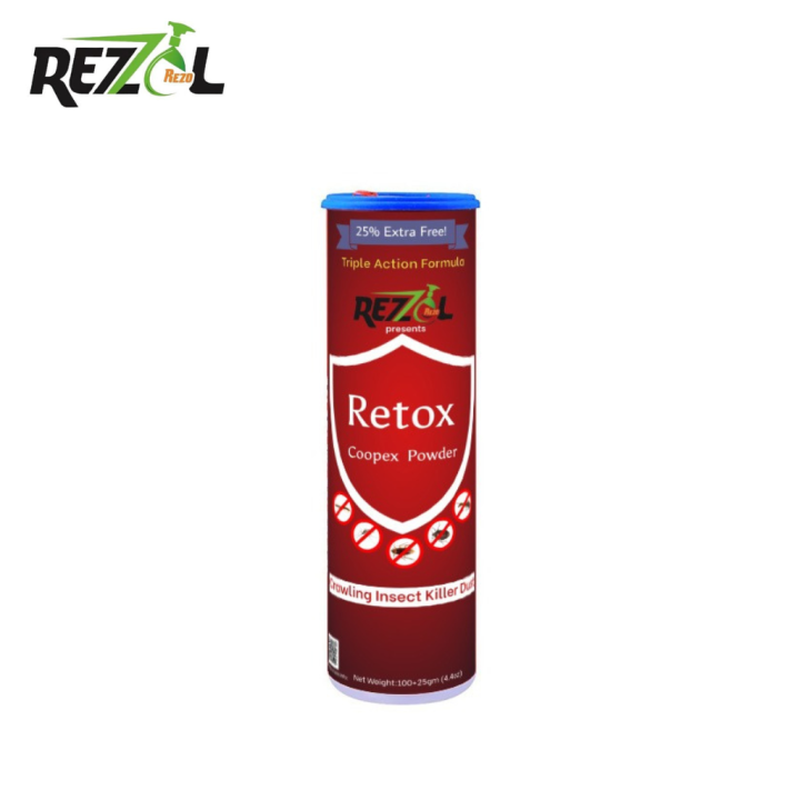 Rezol Retox - Coopex Powder 100+25g - Insecticide - Cockroaches, Ants, Termites, Bed Bugs and other crawling Insects Killer. 125g