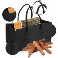 Fireplace Wood Felt Storage Bag Basket Magazine Rack Firewood Pocket,Felt Foldable Firewood Holder Basket Black. 
