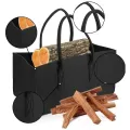 Fireplace Wood Felt Storage Bag Basket Magazine Rack Firewood Pocket,Felt Foldable Firewood Holder Basket Black. 