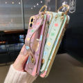 dienya For vivo Y20S G Case With Wristband Cartoon Cute Flower New Design Square Edge Shockproof Phone Shell Cases Pattern Plating Silicone Casing Full Cover Camera Thin Protection SoftCase. 