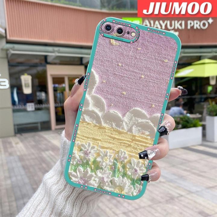 JIUMOO Case For Iphone 7 Plus Case Oil Painting Beautiful Starry Sky Thin Shockproof Square Edge Silicone Casing Full Lens Cover Camera Protect Cases Softcase