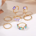 Fashion Luxury Purple Ring Girl Ring Jewelry Set 7pcs New Fashion Women Ring Personality. 