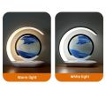 Quicksand Table Lamp Wireless Charging Desk Lamp 3D Hourglass Ornaments Sand Painting Night Light for Office Room Decoration. 