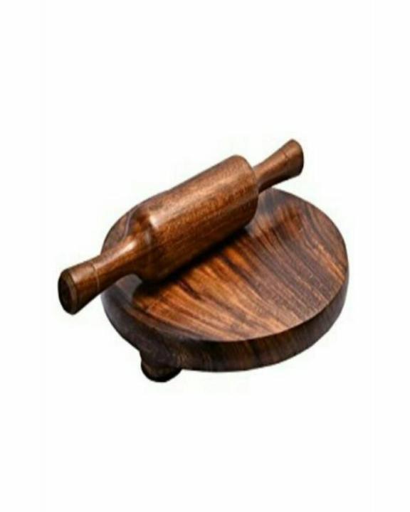 Wooden Round Board And Pin Roller - Brown