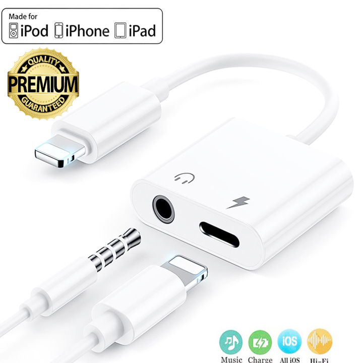 Apple iPhone Headphone Jack Adapter 2 in 1 Jack Adapter Lightning to Charging Port and 3.5mm Headphone Jack - White