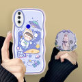 TA for Huawei Y9 Prime 2019 Back Cover Cute Space Girl Fashion Wavy Phone Case With Free Holder Camera Protection Transparent TPU Soft Cover. 