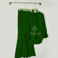 Linen Stitched 2-piece Suit for Women With Neck Belt. 
