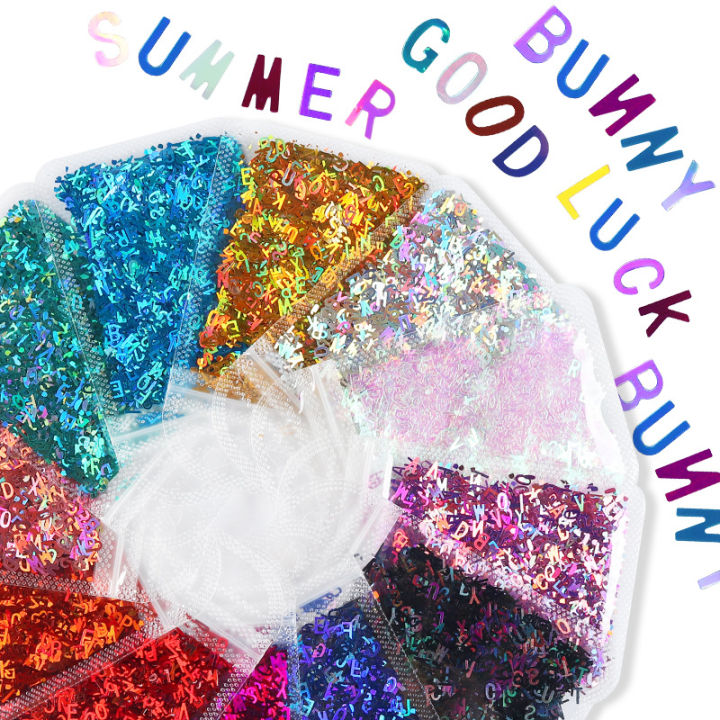 RHS Online 10g Holographic Glitter English Alphabet Flakes Laser Letter For Epoxy Resin Mold Filling Junk Journal Nail Art