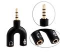 Prime Style SPLITTER HEADPHONE MICROPHONE ADAPTER U SHAPE Gold plated 3.5MM JACK HEADSET MIC AUDIO (BLACK). 