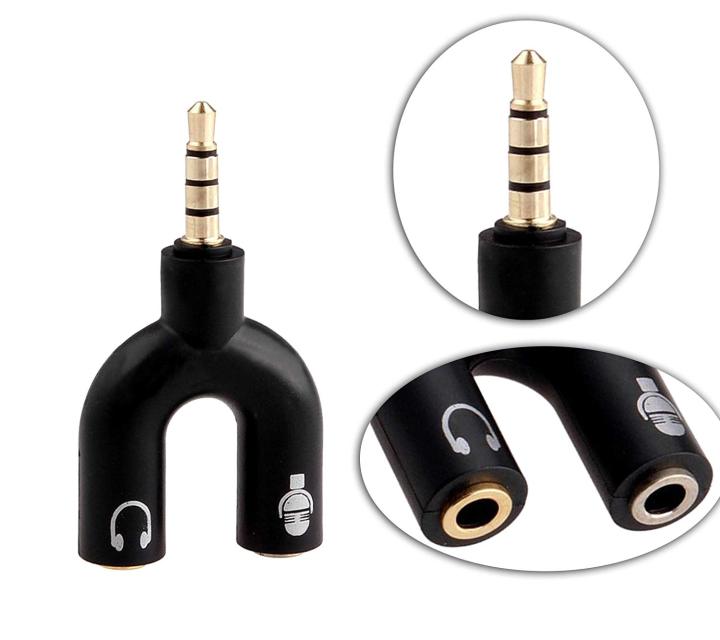 Prime%20Style%20SPLITTER%20HEADPHONE%20MICROPHONE%20ADAPTER%20U%20SHAPE%20Gold%20plated%203.5MM%20JACK%20HEADSET%20MIC%20AUDIO%20(BLACK)%20-%20Image%204