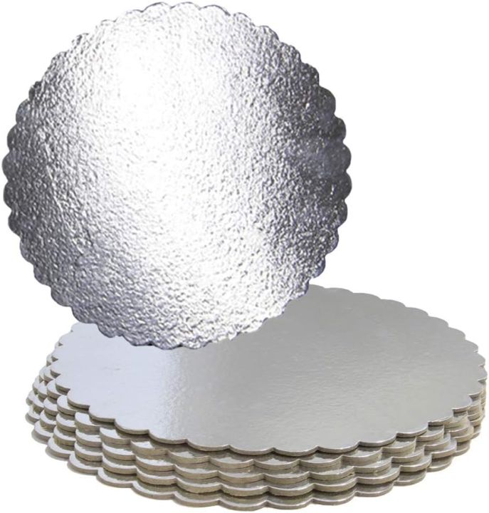 Pack of 10 Fine Decor Silver Cake Board 7,8,9,10 INCH Round Cardboard (10 Pieces), Cardboard Round Cake Circle Base, 7,8,9,10 Inches Diameter (Silve