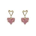 【HOT】 Temperament Women Jewelry Earrings Lovely Pink Zircon Heart Earrings Personality Women Stainless Steel Earrings Charming Jewelry. 