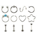12Pcs/Set Hoop Nose Ear Rings Tragus Cartilage Earrings Piercing Body Jewelry. 